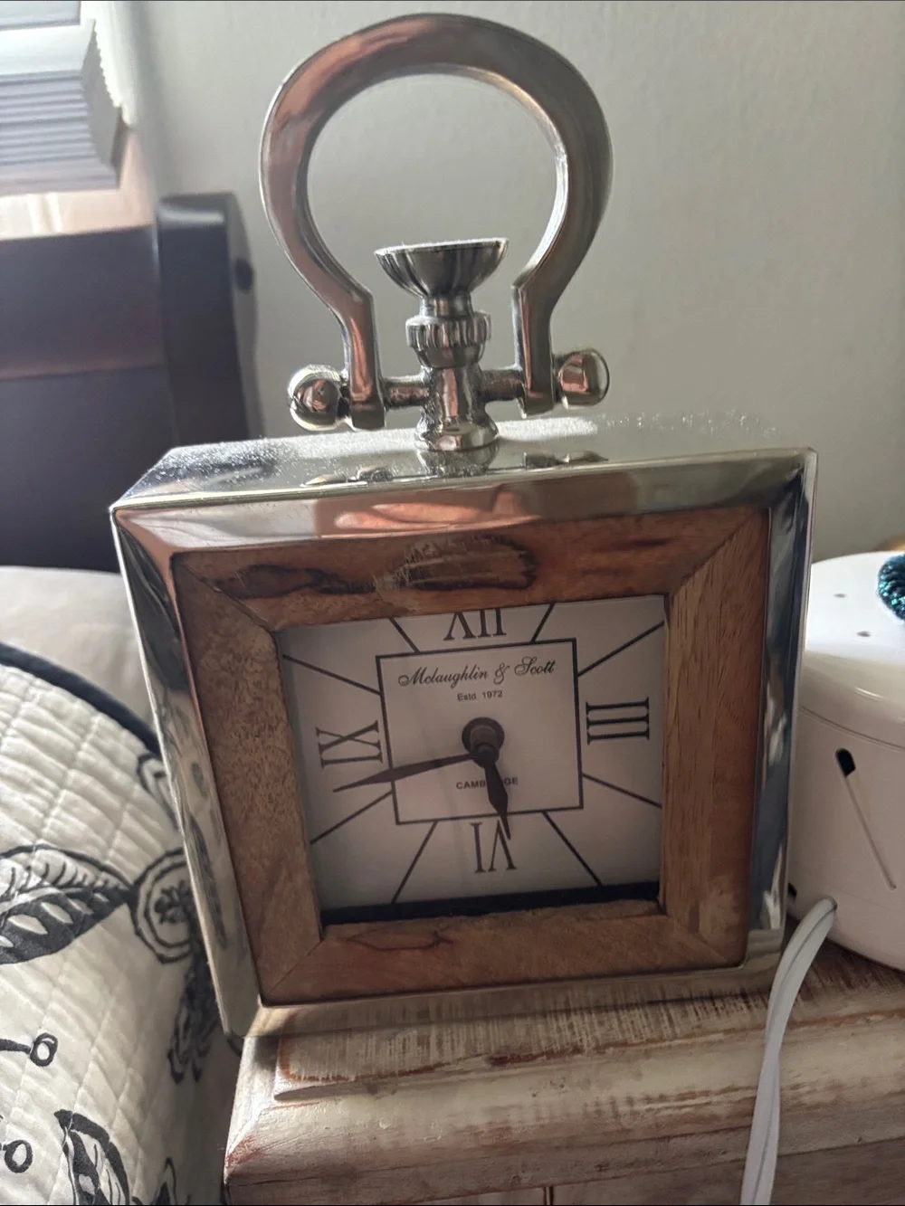 Silver and Wood Table Clock -